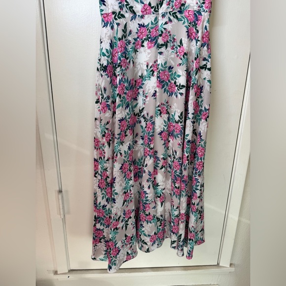 Betsey Johnson Off Shoulder Cream Pink Tropical Floral A Line Midi Dress Size 2 - Picture 10 of 13